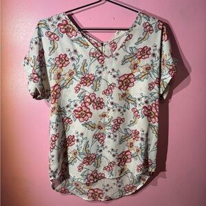 Hippie Rose Floral V-Neck Blouse - Cream and Pink